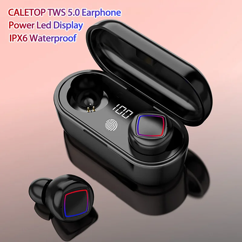 CALETOP Bluetooth 5,0 беспроводные наушники светодиодный дисплей IPX6 водонепроницаемые наушники с микрофоном Handsfree 400 мАч зарядный чехол