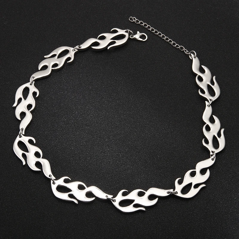 

Punk Flame Necklace Clavicle Hip Hop Flame Rock Chain Bracelet Men and Women Necklace Couple Necklace Fashion Jewelry