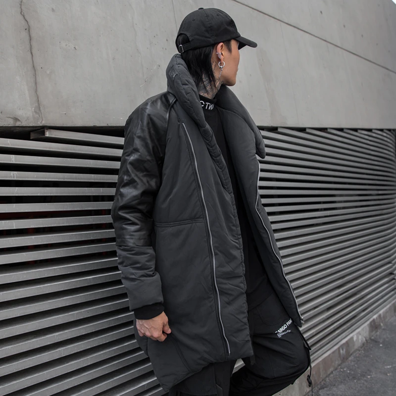 

2019 Men Winter Jackets Black Hip hop Jacket Coat Men Casual Warm PU Stitching Coats Streetwear Parkas ABZ594