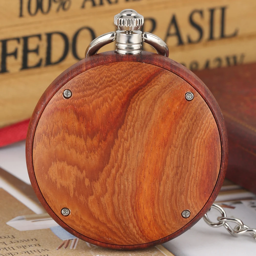 Excellent Red Ebony Quartz Pocket Watch Large Dial with Roman Numerals Pocket Watches for Women Night Light Pointers Pendant