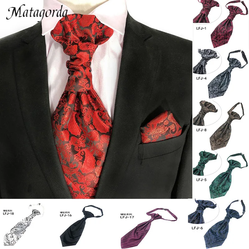 Tuxedo Vest Ascots Tie Cravat 35*12cm Mans Dress Suit Double Hong Kong Knot Neckwear Gentleman Neckties Party Pre-Tied Men Gift