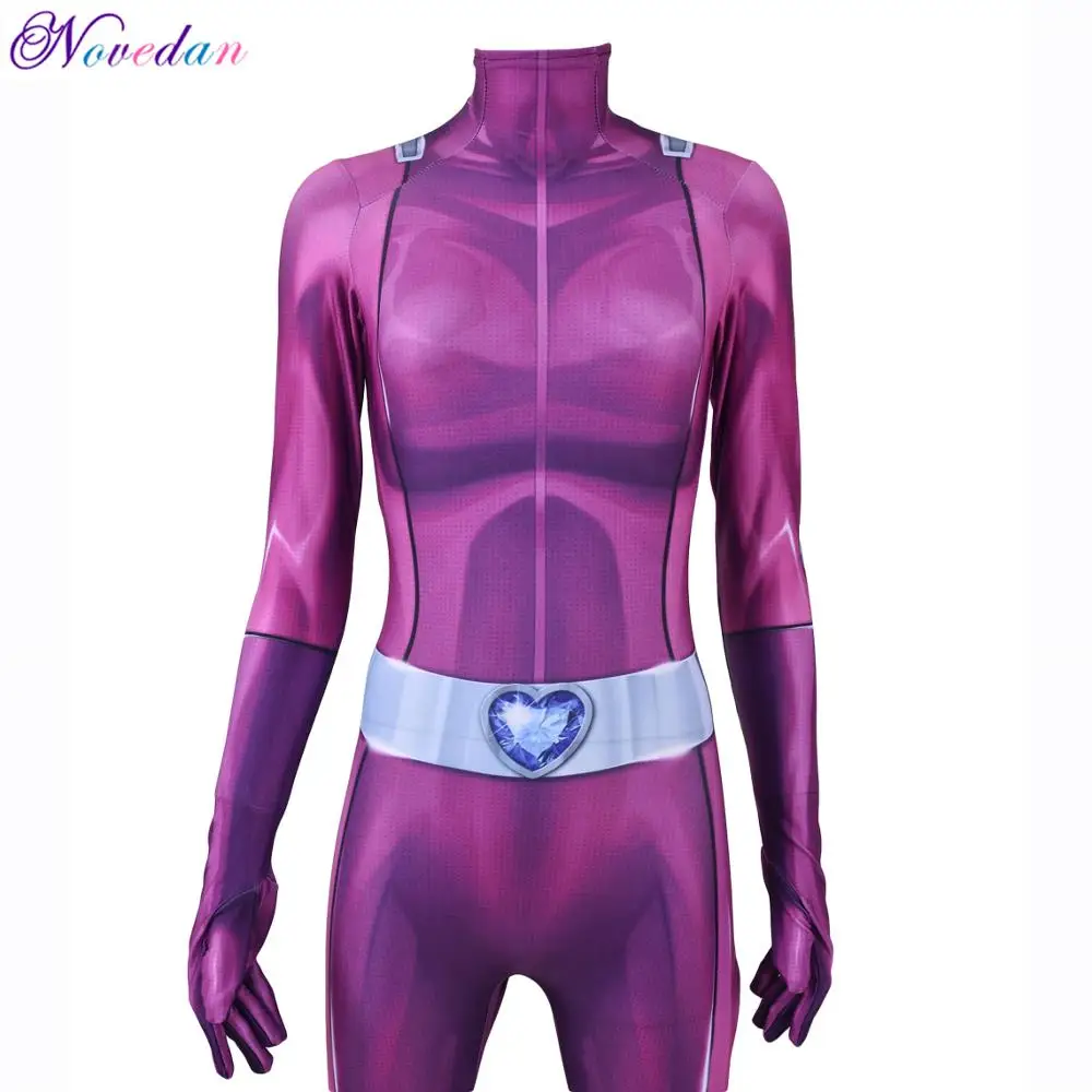 

Anime Totally Spies Mandy Cosplay Costume Jumpsuits Zentai Adult Kids Spandex Purple Bodysuit Tight Suit Catsuit Halloween