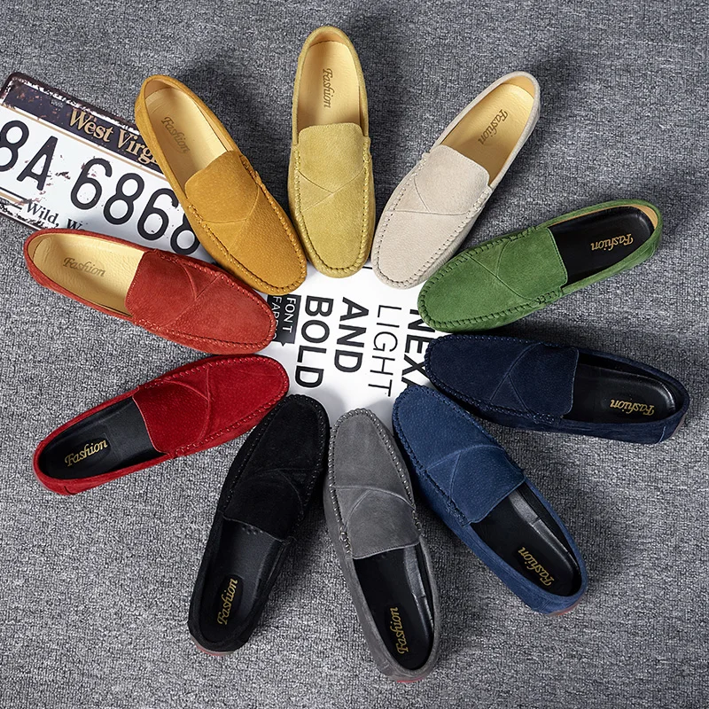 Мужская обувь ручной работы лоферы из натуральной замши на плоской подошве