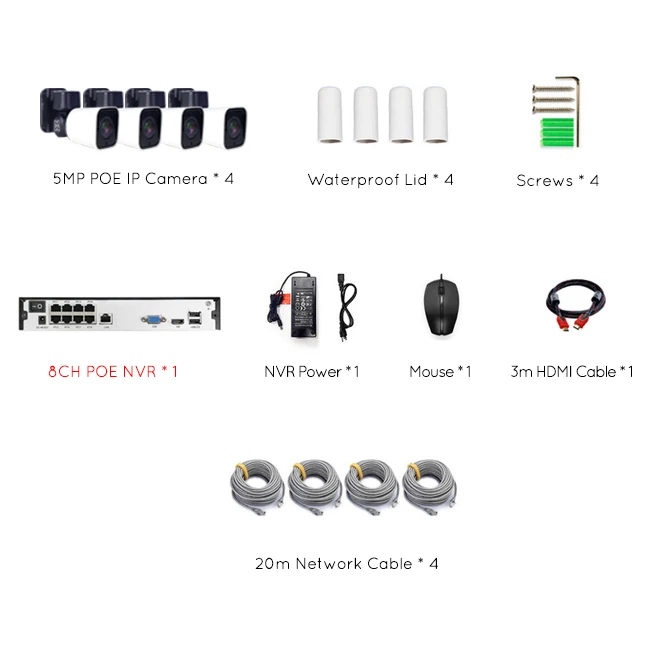 4CH With Cable 4ch 5MP poe ptz комплект H.265 система видеонаблюдения 8ch NVR Открытый водонепроницаемый 2,8-12 мм 4X оптический зум ip-камера видеонаблюдения - Цвет: 4CH With Cable