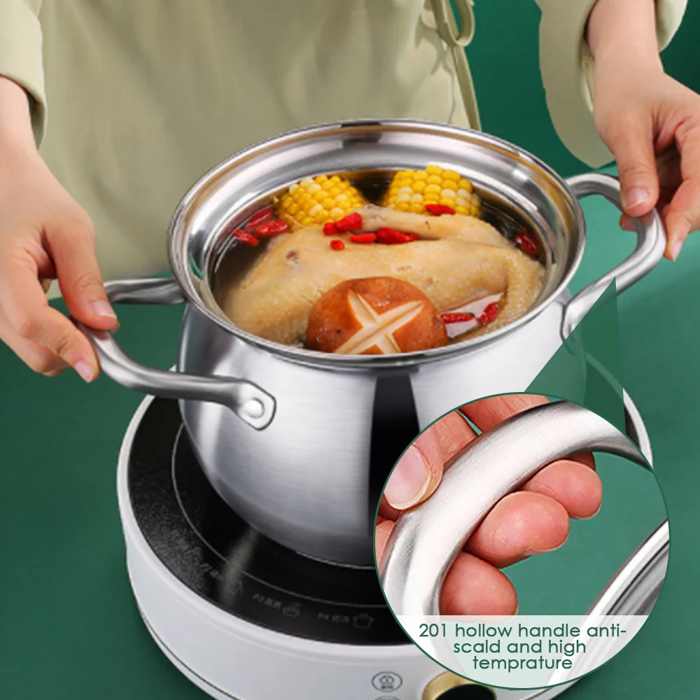 

Stainless Steel Pot Milk Sauce Soup Pot Stockpot With Lid Non Stick Picnic Multifuntional Cookware For Gas Induction Cooker