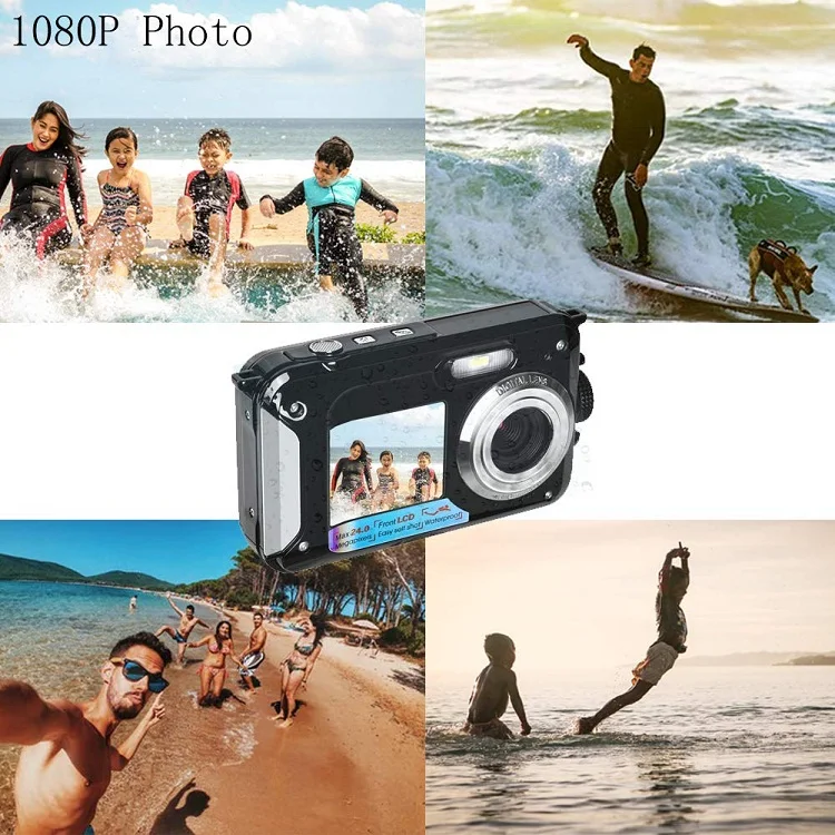 للبيع الرياضة في الهواء الطلق كام مقاوم للماء 48MP HD شاشة مزدوجة 10 قدم كاميرا تحت الماء للسباحة