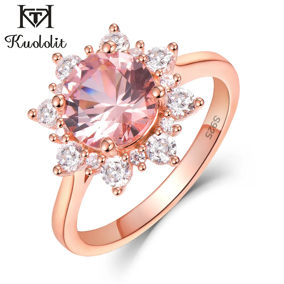 Женское кольцо kuolit Morganite обручальное из стерлингового серебра 925 пробы с круглой