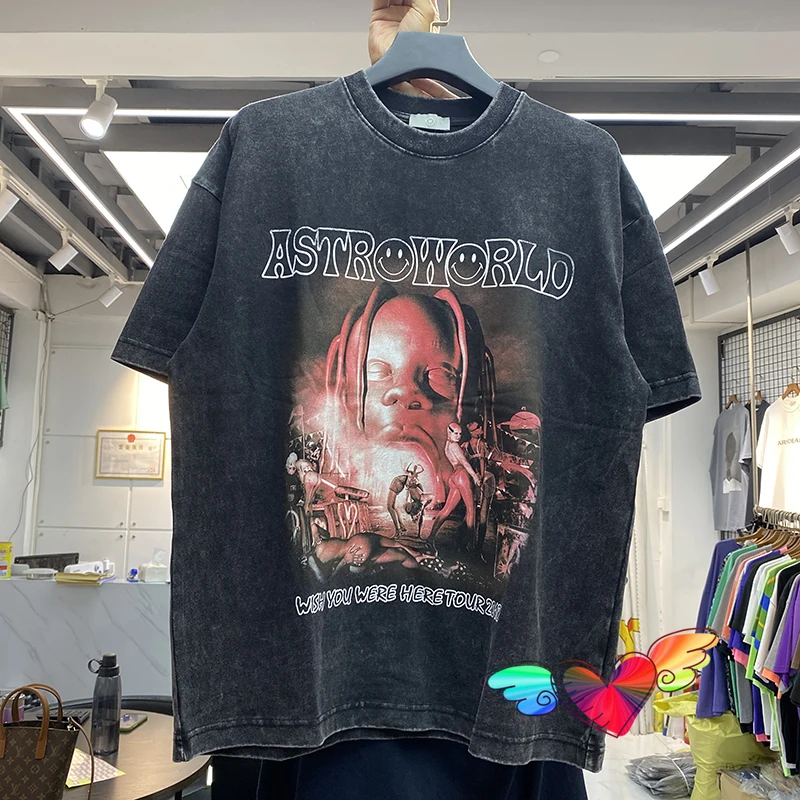 

Футболка Мужская/женская с принтом «Graghic», винтажная Классическая тенниска из плотной ткани с принтом логотипа «City Tour», Трэвис Скотт