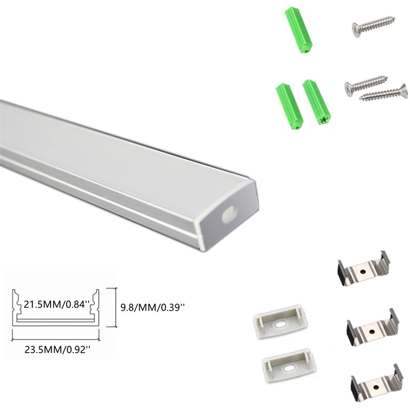 5/10-Pack 1M 40Inch U Shape LED Aluminium Channel Diffuser,21.5 MM Wide Dual Row 5050 5630 Strip Cabinet Profile Track Housing