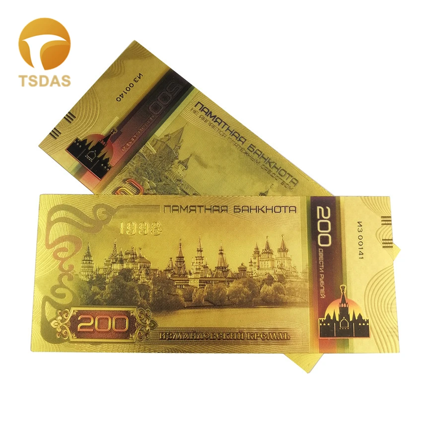 10 шт./лот новые цветные банкноты для России с 24-каратным золотым покрытием