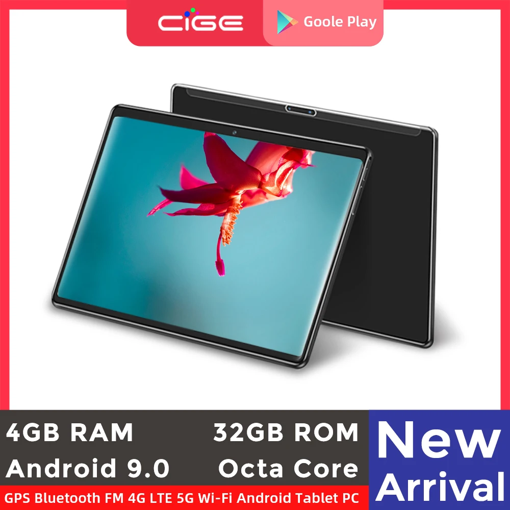 CIGE 10 Inch Tablet PC Android 9.0 Octa Core 4GB RAM 32GB ROM 4G LTE Phone Call 6000mAh Dual 2.4G 5G Wifi 10.1 For Children's