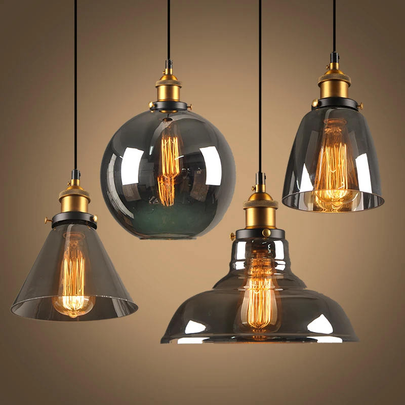 

Loft American Vintage Glass Pendant Light Umbrella Kitchen Living Room Bedroom Hanging Light Pendant Light Bed deco maison