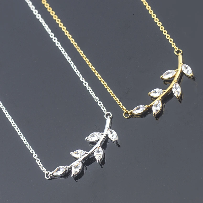Золотые ветви листва с украшением в виде кристаллов циркон ожерелье цепочка