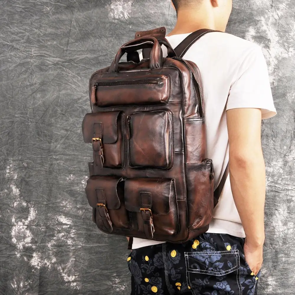Мужской повседневный дорожный рюкзак из натуральной кожи ранец для школы и