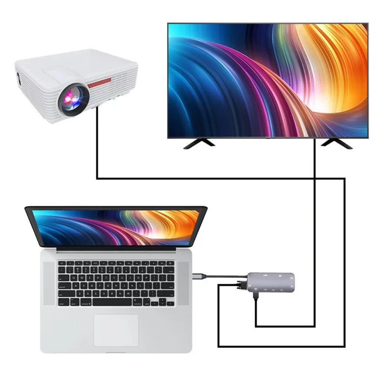 USB C концентратор 9 в 1 Тип адаптер с 4K HDMI 60 Гц VGA Гбит/с RJ45 Ethernet 3 портами (стандарт 0