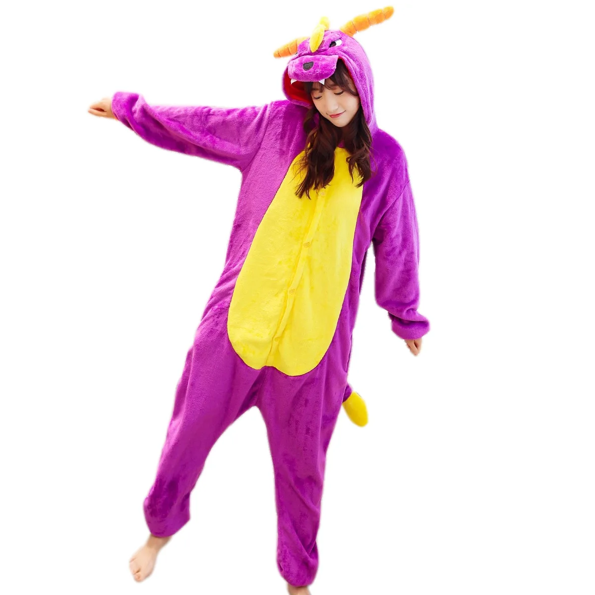 Кигуруми фиолетовый костюм динозавра дракона Детская Пижама комбинезон для