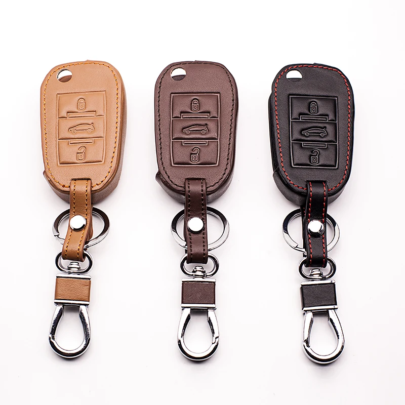 

For Peugeot Car Leather Key Cover 407 308 3008 508 207 208 307 408 301 Automatic Key 3 Button Protector Shroud Accessories