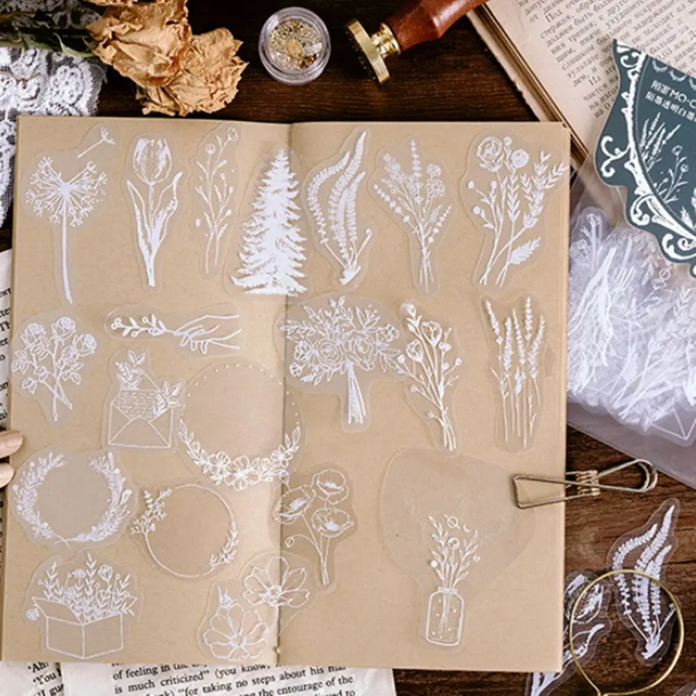 

40pcs Unfinished Series White Transparent Stickers Scrapbooking Sticky Label Diary Stationery Journal Album Decal Sticker