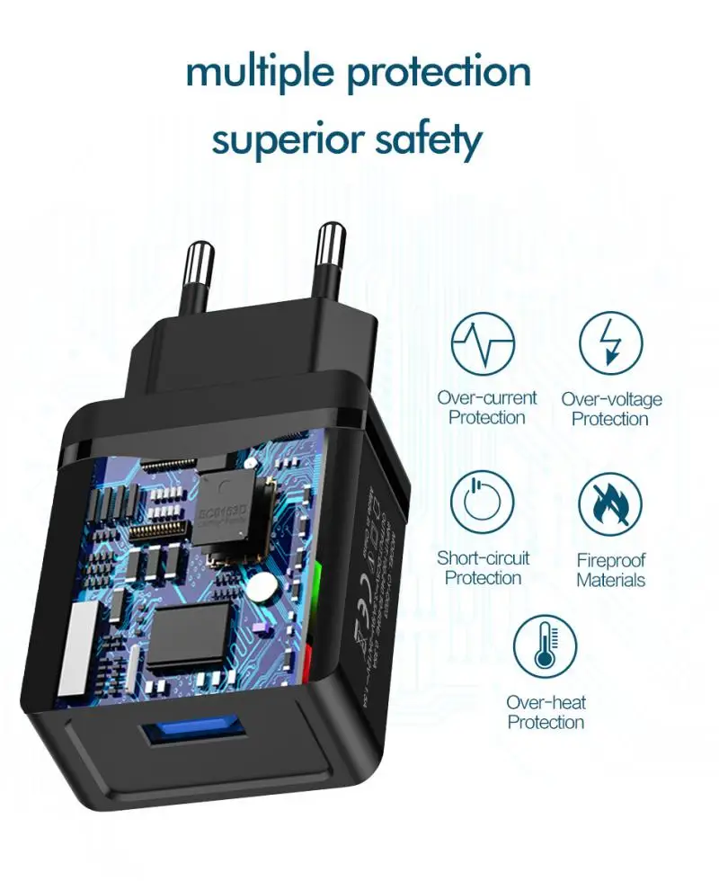 Автомобильное зарядное устройство USB Зарядное 18W QC3.0 протокола быстрой зарядки 5v