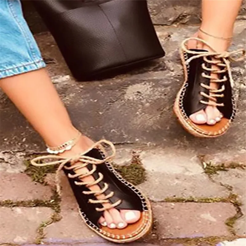 Бандажные летние Слиперы на платформе женские кожаные шлепанцы шнуровке уличные