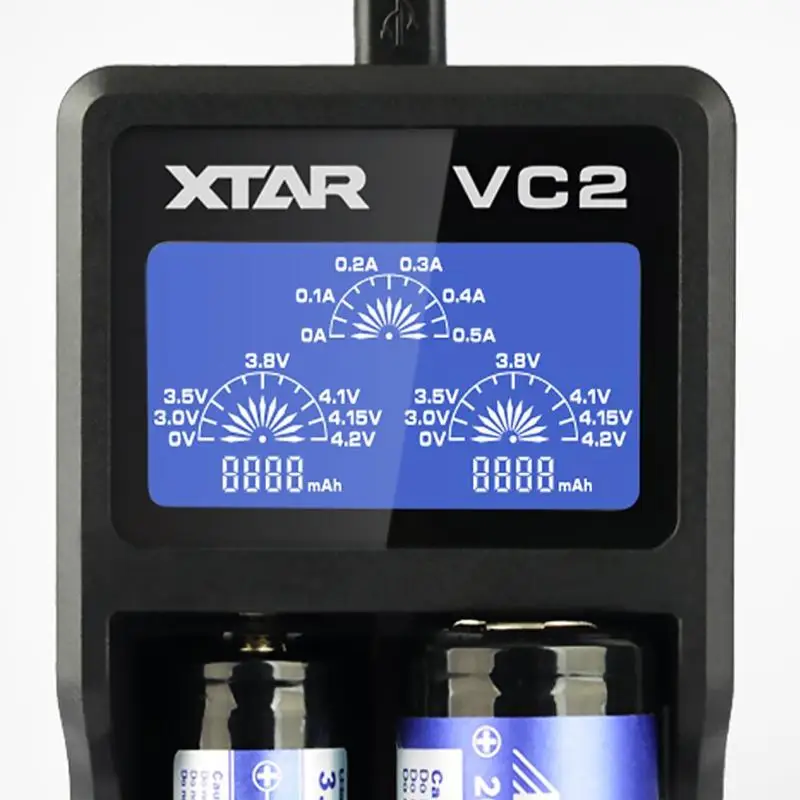 XTAR VC2 портативное литий-ионное зарядное устройство NiMH зарядное устройство 2 слота Smart lcd литиевая никель-водородная батарея