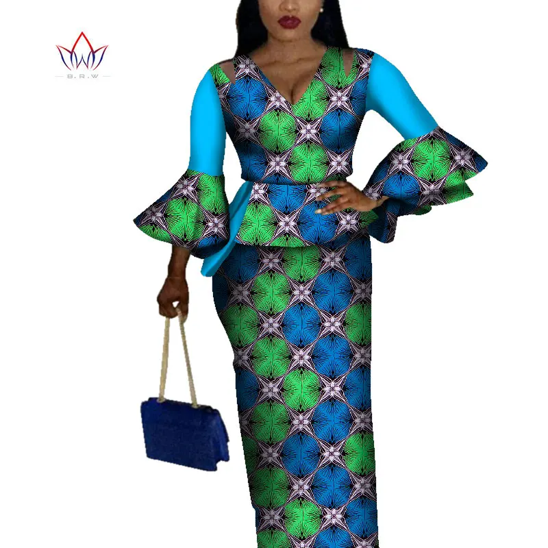 Комплект из 2 предметов африканская одежда для женщин топы с расклешенными