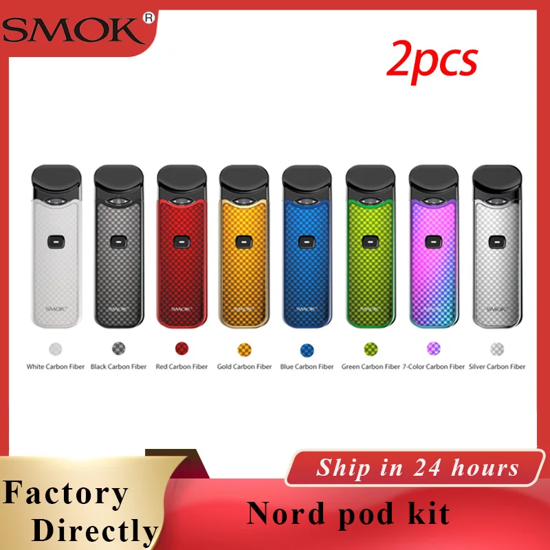 2 шт. новый цветной набор Smok Nord Vape pod 1100 мАч встроенный аккумулятор 3 мл картридж Pen