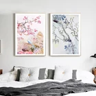 Модульные картины, настенный Декор для дома, вишневые цветы, птицы, картина, скандинавский принт, стиль, абстрактный холст, Постер для гостиной