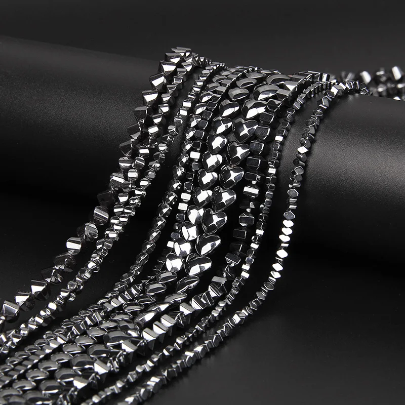 

Natural Stone Bead Black Hematite Beaded Square Heart Geometrical Spacer Beads For Jewelry Making DIY Gothic Bracelet Necklace