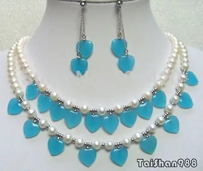 Бесплатная Доставка Опт&gt JJ6544 настоящий белый жемчуг небесно-голубое Нефритовое