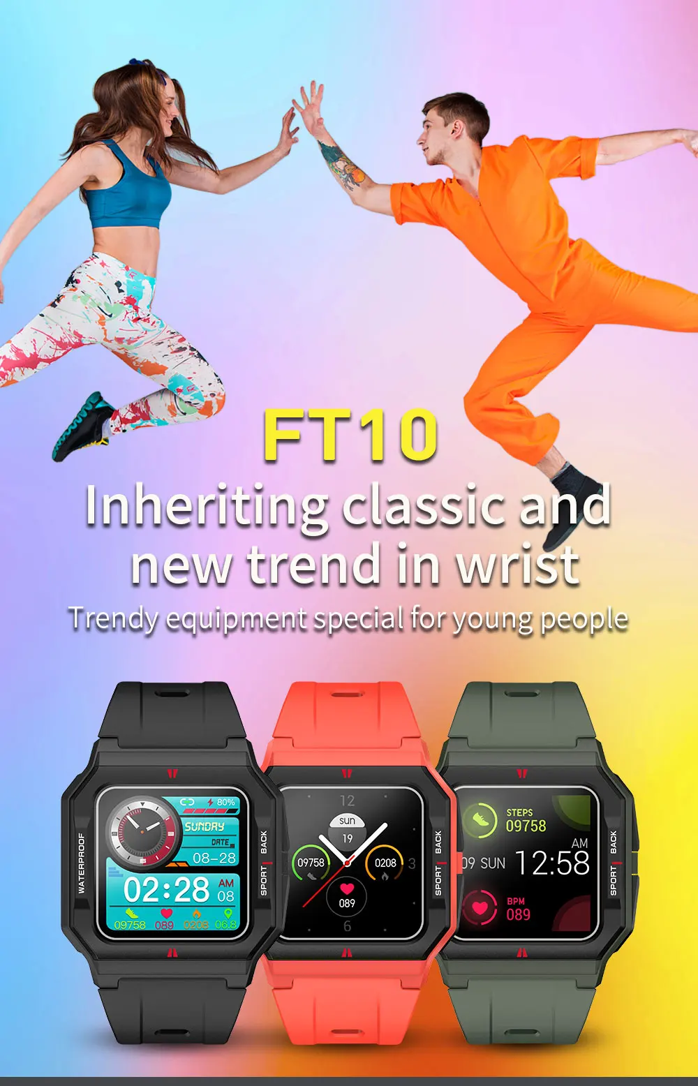 

2021 New FT10 Sports Smart Watch Heart Rate Monitoring Customized Dial men Fitness Tracker Full Touch Screen smartwatch for men