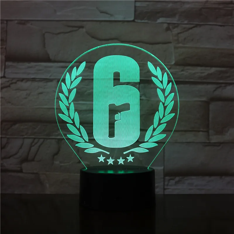Радужный Six Siege светодиодный 3d-ночник сенсорный датчик 7 цветов Изменение детский подарок FPS Игра настольная Радуга 6 дизайн лампа 2878
