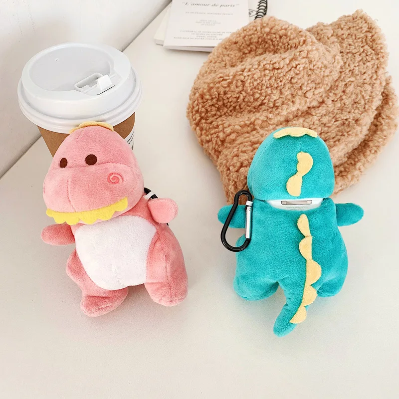 

New 2021 Earphone accessories cute plush dinosaur wireless bluetooth earphone protective case for AirPods 1 2