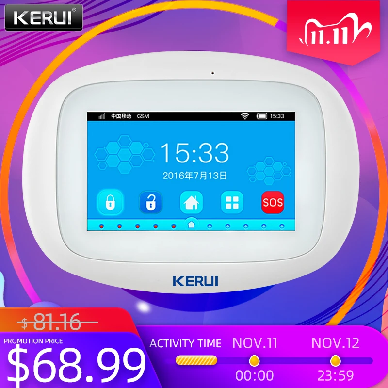 

Perimeter Protection KERUI K52 Wifi GSM Central Control Panel 4.3 Inch TFT Color Screen Wireless Security Alarm Suit Home Smart