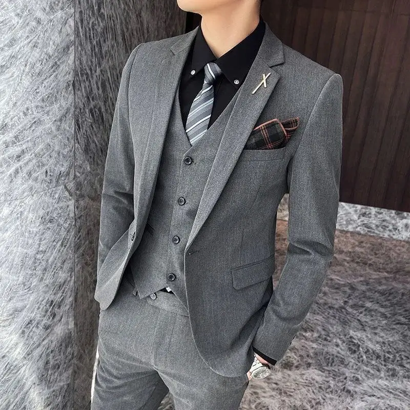 

High-quality Men's Suits, Casual Men's Suits, Three-piece Suit, Korean Style Fashion Slim Groom Dress Suit, Host Suit Men