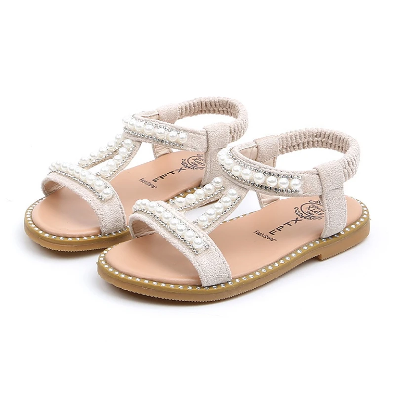

Kids Shoes For Girls New Summer Sandals Children Pearl Beading wedges beach Sandals Enfants School Flat Shoe For Baby EU 21-30