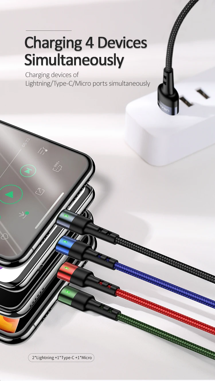 USAMS 4 в 1 3 в 1 мульти usb кабель зарядное устройство для iPhone samsung huawei xiaomi зарядный кабель системы освещения micro usb type-c