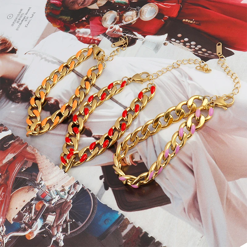 Женский браслет-цепочка из нержавеющей стали толстый панцирный браслет