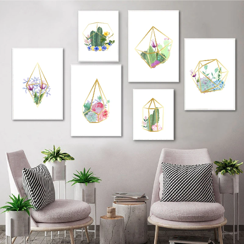 Кактус Террариум акварель Арт холст картины сочные террариумов рисованной цветы