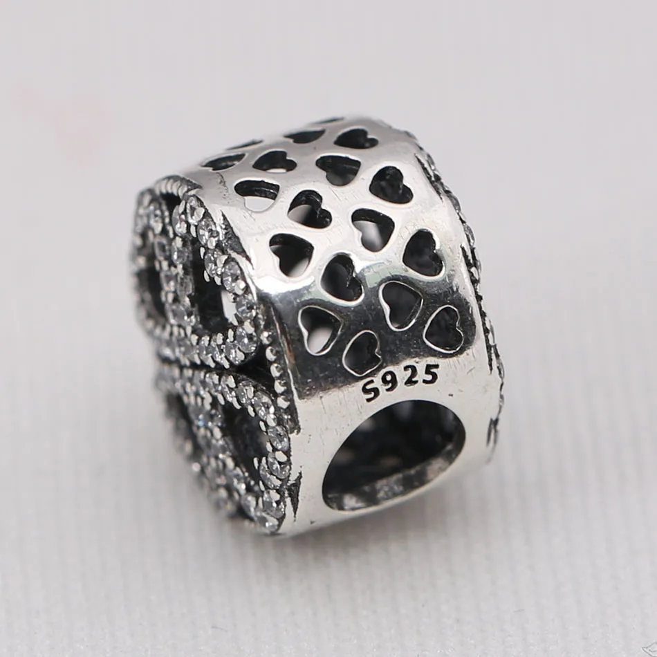 Аутентичные S925 амулет сердечко Любви Лепестки фиолетовый цветок с кристаллами