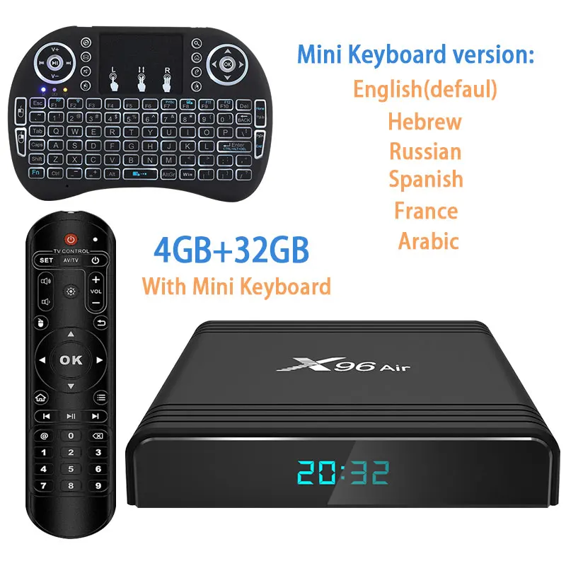 ТВ коробка X96 воздуха Amlogic S905X3 set top tv Box, Wi-Fi, Netflix Media Player голосового помощника Android 9,0 4 Гб 64 Гб оперативной памяти, 32 Гб встроенной памяти, ТВ коробка - Цвет: 4 32GB with keyboard