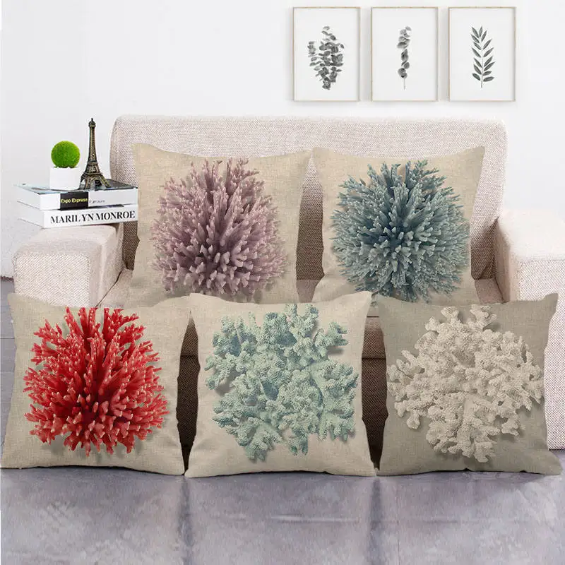 45 см * 3D коралловый дизайн льняные/Хлопковые наволочки для диванной подушки