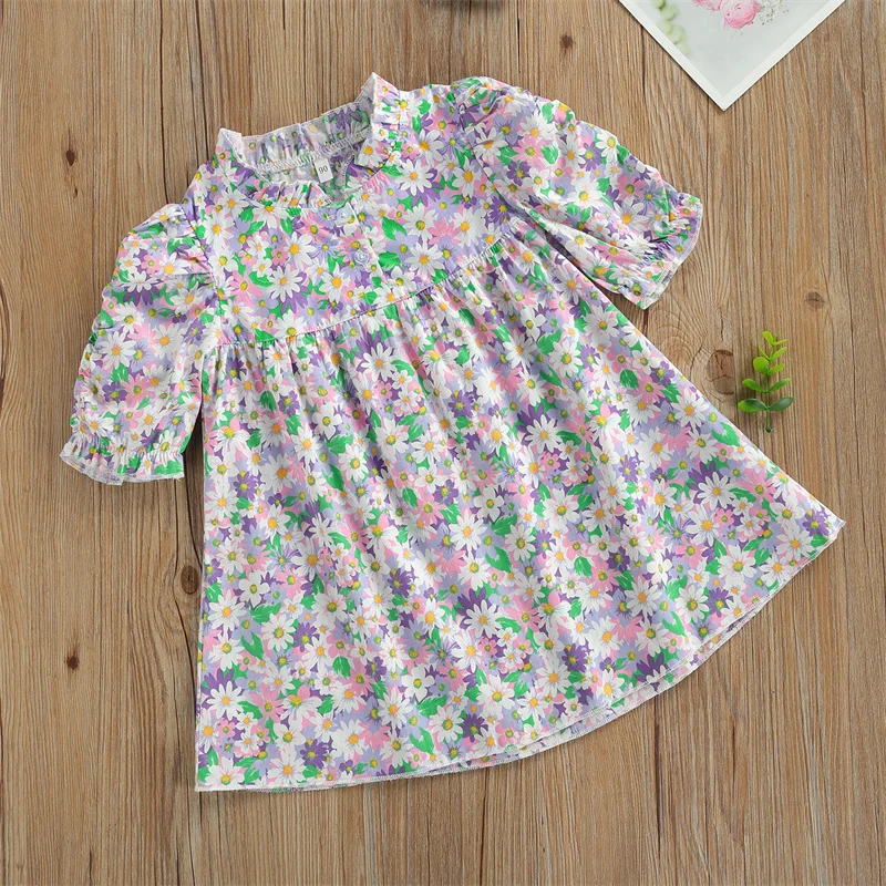 

Summer Fashion Little Girls Dress Toddlers Newborn Girls Floral Printed O-Neck Short Sleeve Princess Skirt For 2-7 Years Old