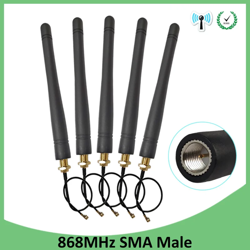 5 шт. 868 МГц 915 МГц антенна 3dbi SMA разъем GSM 915 МГц 868 МГц Антенна Водонепроницаемый+ 21 см RP-SMA/u. FL косичка кабель