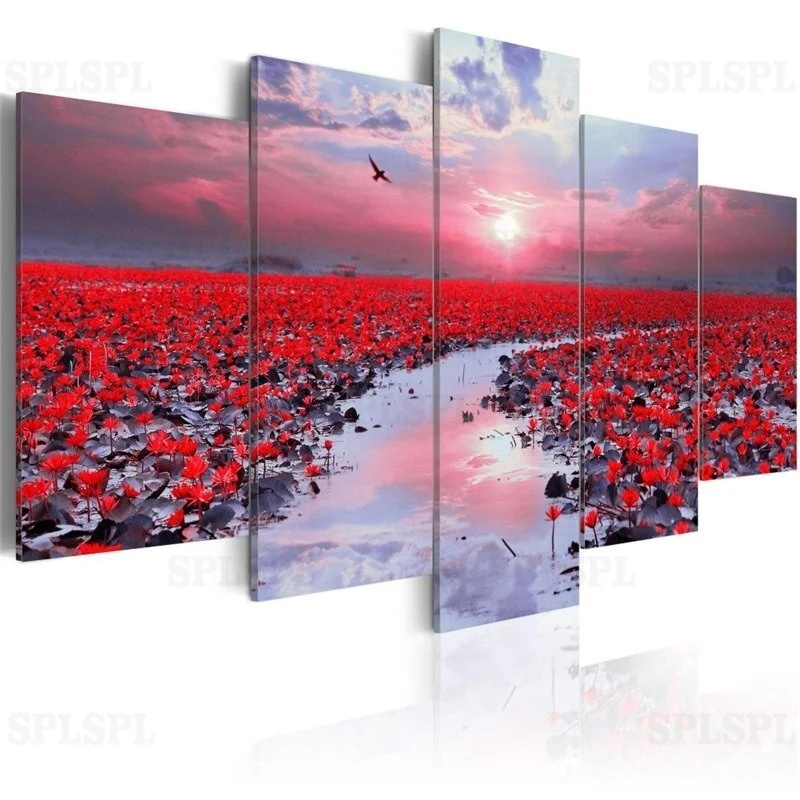 

5 Pieces Modern Fashion Wall Art Natural Landscape Poster Canvas Painting Flowers Prints Modular Pictures for Living Room Decor