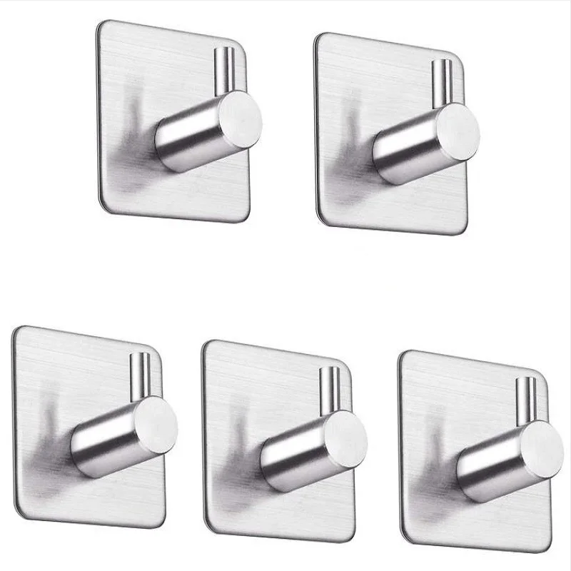 

Bathroom hooks for kitchen Door Wall Hanger Wall Hooks Hanger Self Adhesive Robe Towel Hook 304 Stainless Steel genuine 5PCS