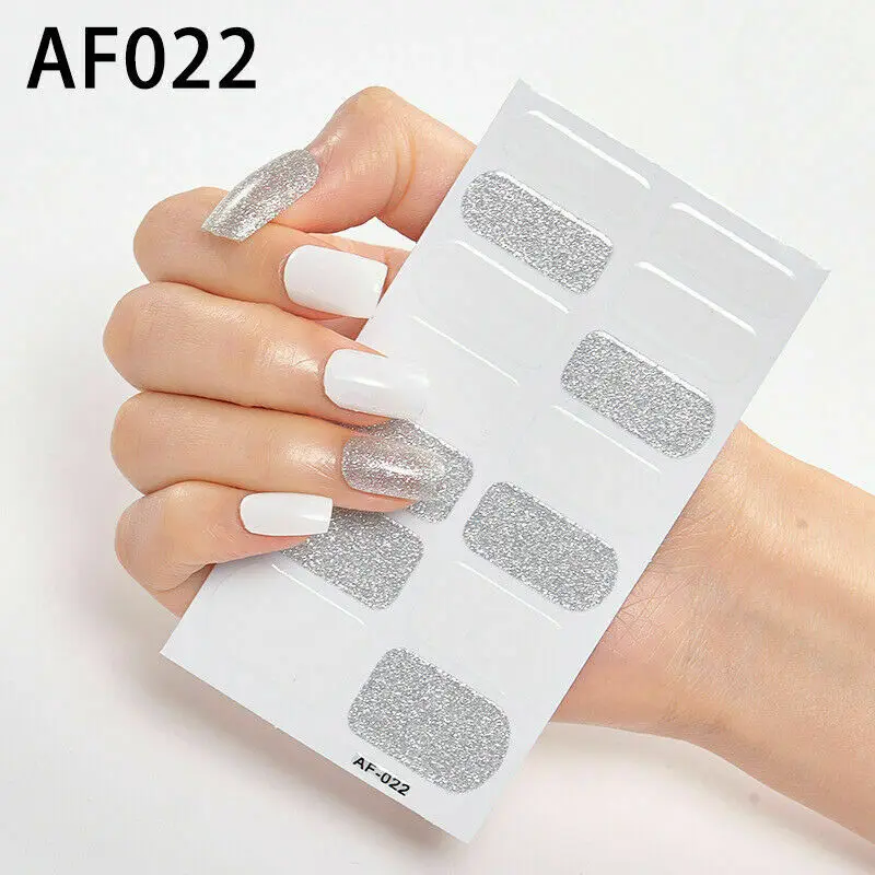 

Nail Art Stickers Self Adhesive Nail Polish Wraps Full Cover Silver Glitter AF22