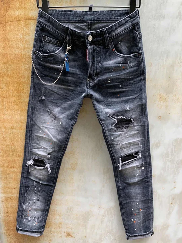 

Moto & Biker jeans dsq brand Italy mens jeans pants Men Slim Stretch jeans denim trousers black hole Pants jeans for men 010