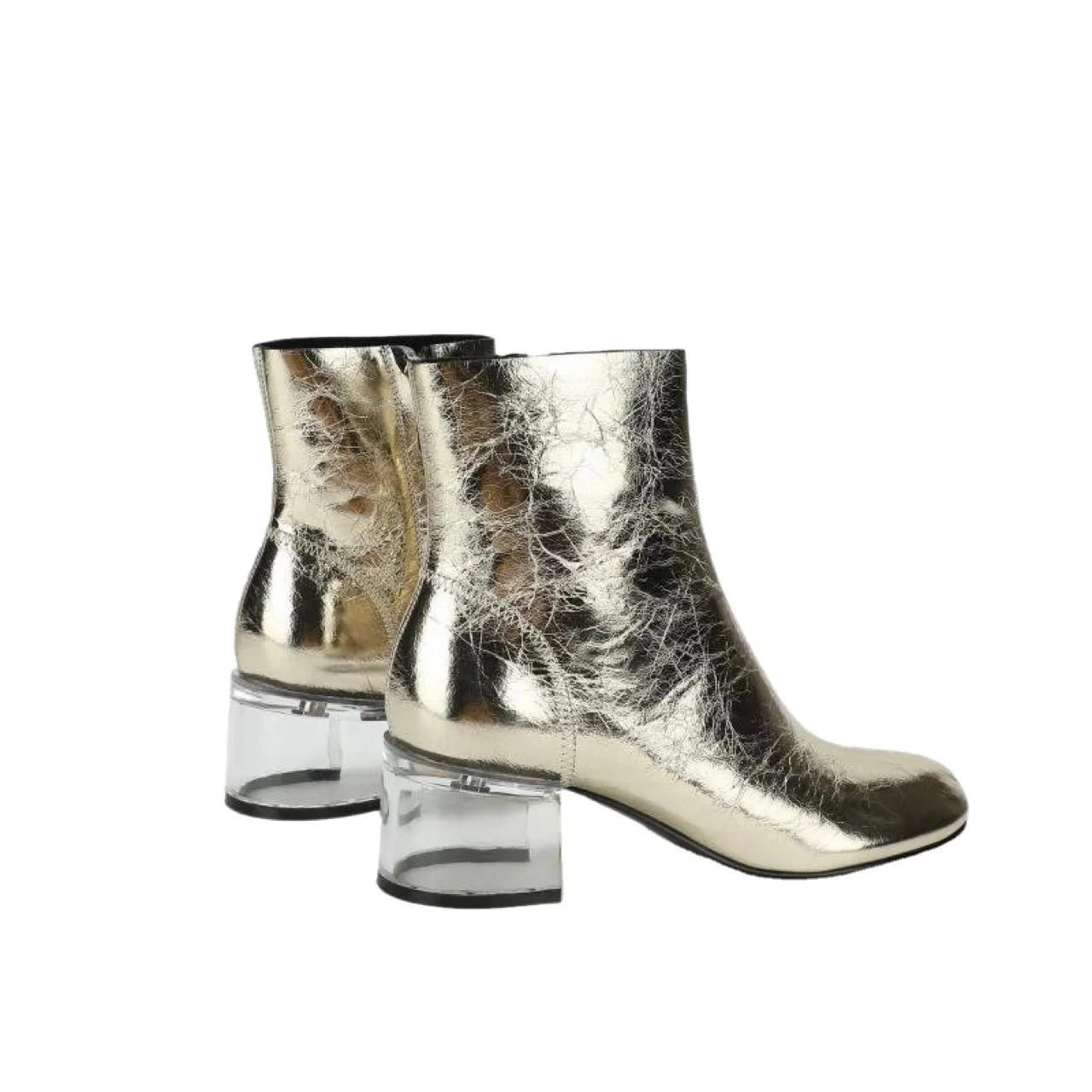 

Fashion women's shoes autumn and winter new metal leather fashion versatile trend silver thick heel round head boots