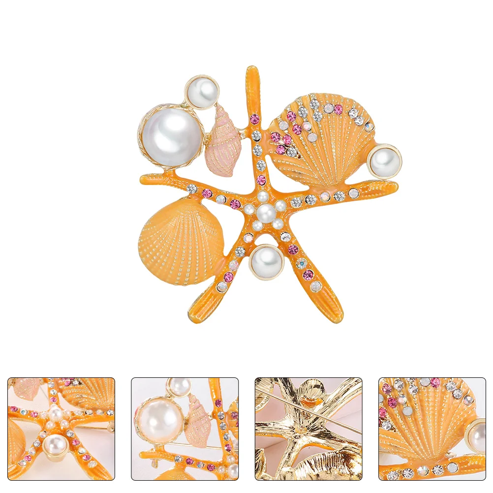 

1PC Five-Pointed Star Shell Pearl Corsage All-match Clothing Breastpin Pin